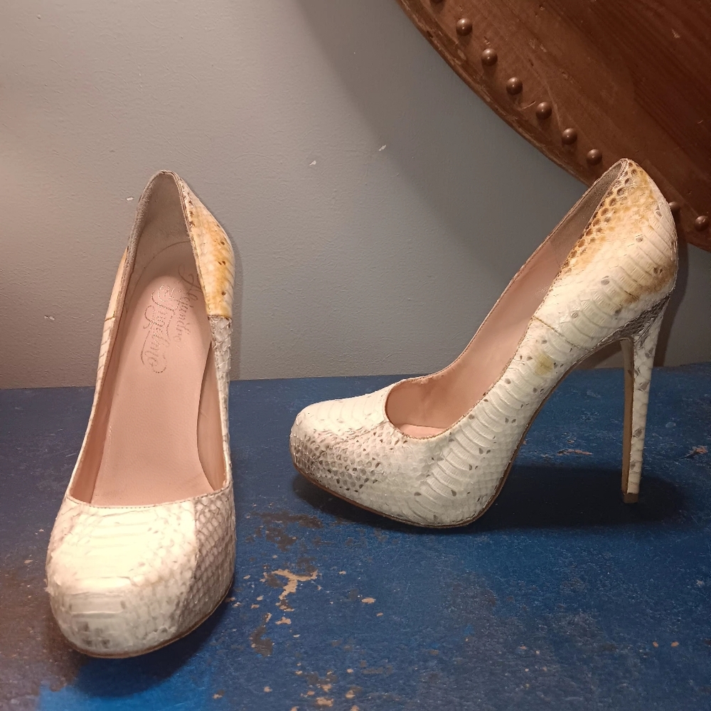 Alejandro Legelmo Snake Skin Ivory Stiletto Heels